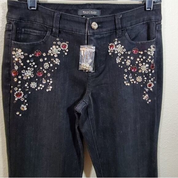 White House Black Market Whbm crystal studded‎ black Side Leg mom jeans Sz 2 New - Picture 16 of 16